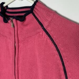 Liz Claiborne Women’s Sweater XL Pink Black Trim 100% Cotton Half Zip Pullover